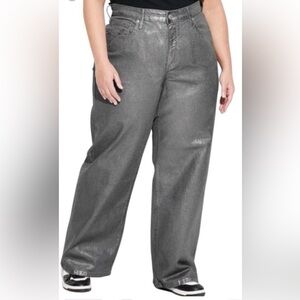 Wild Fable Womens High-Rise Baggy Silver/Gray Metallic Straight Leg Jeans 14 R